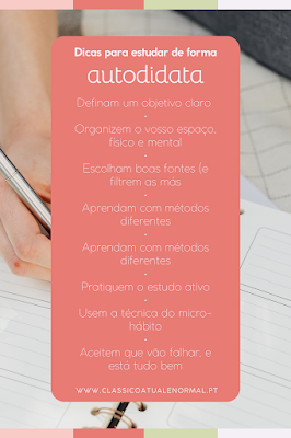 Dicas Práticas para Estudo Autodidata Lista de dicas para estudar de forma autodidata apresentada num design colorido, incluindo objetivos claros, organização do espaço, escolha de boas fontes, métodos variados e técnica do micro-hábito.